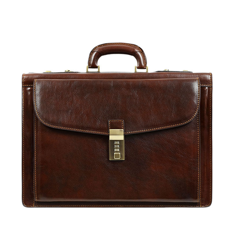Leather Code-lock Briefcase - The Watchmen Briefcase Time Resistance Brown  