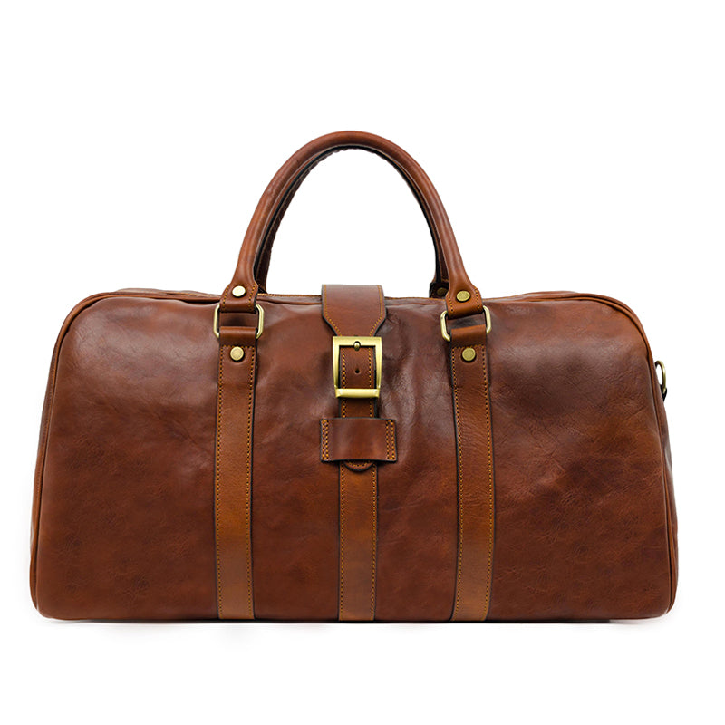 Cognac Brown Matte Leather Duffel Bag - Tender Is the Night Duffel Bag Time Resistance   