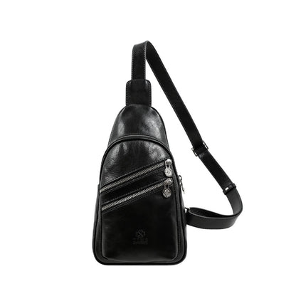 Leather Cross Body Bag Sling Bag - Catch-22 Accessories Time Resistance Black  