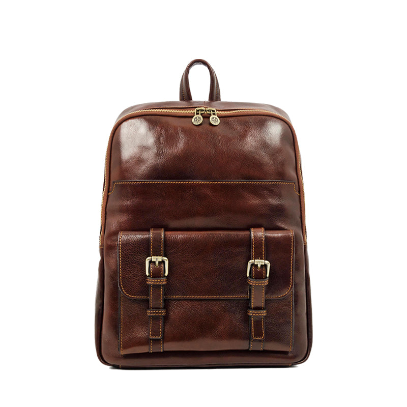 Large Unisex Leather Backpack - The Divine Comedy Backpack Time Resistance Brown  