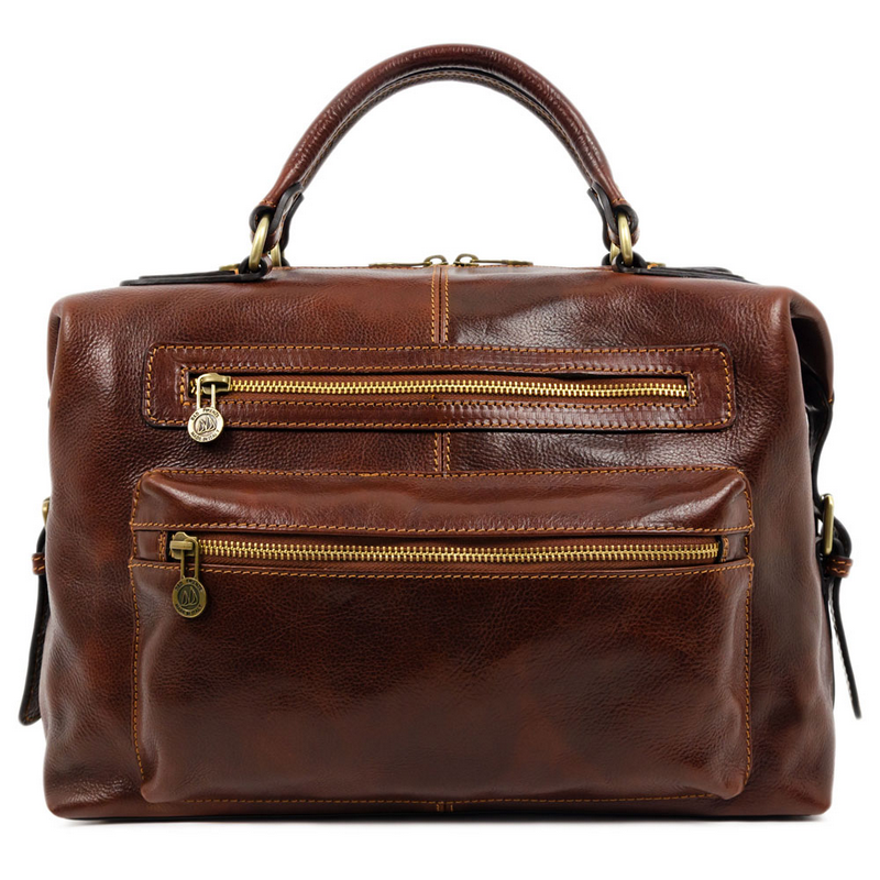 brown leather work bag briefcase with shoulder strap