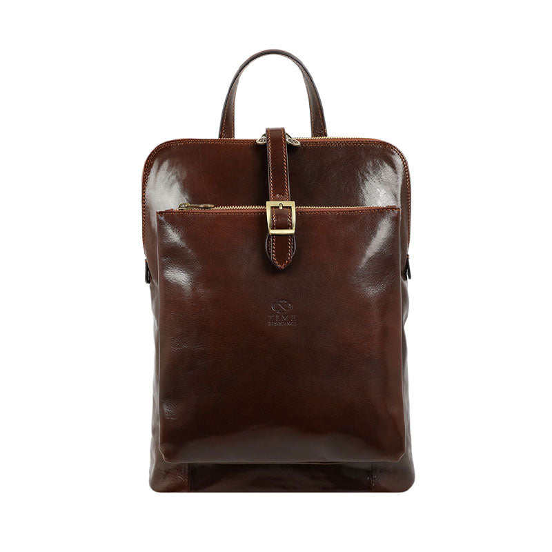 Convertible Leather Backpack Shoulder Bag - Emma Backpack Time Resistance Brown  