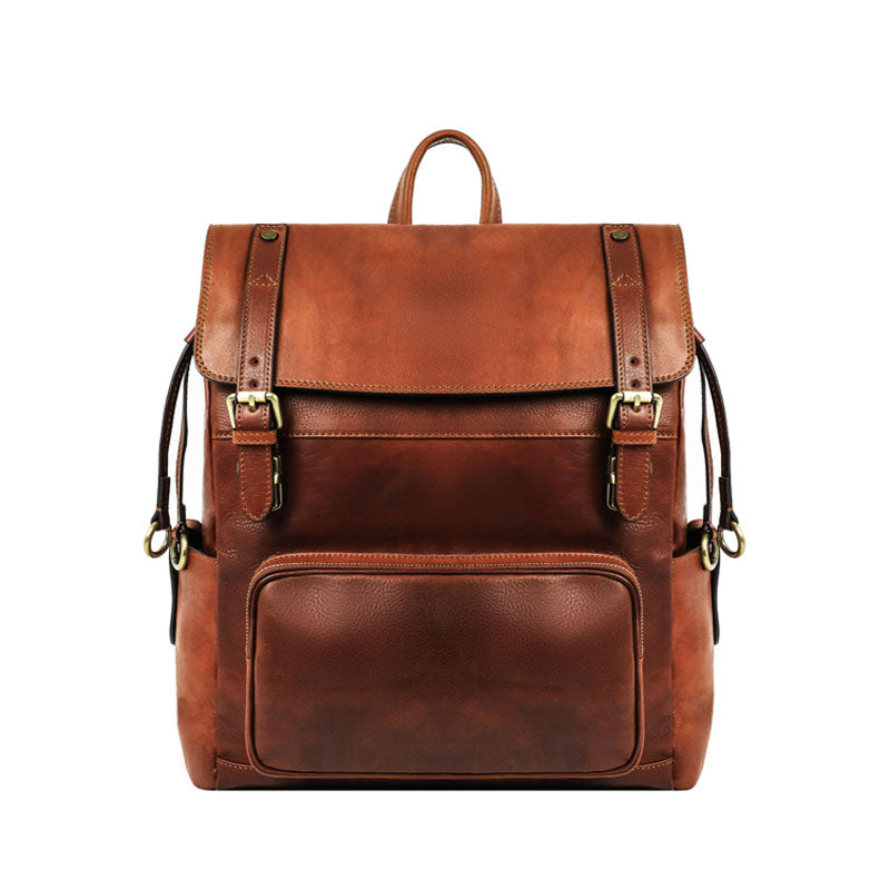 Leather Backpack - The Good Earth Backpack Time Resistance Cognac Brown Matte  