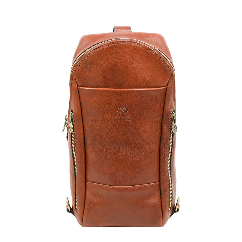 cognac brown leather sling bag check bag