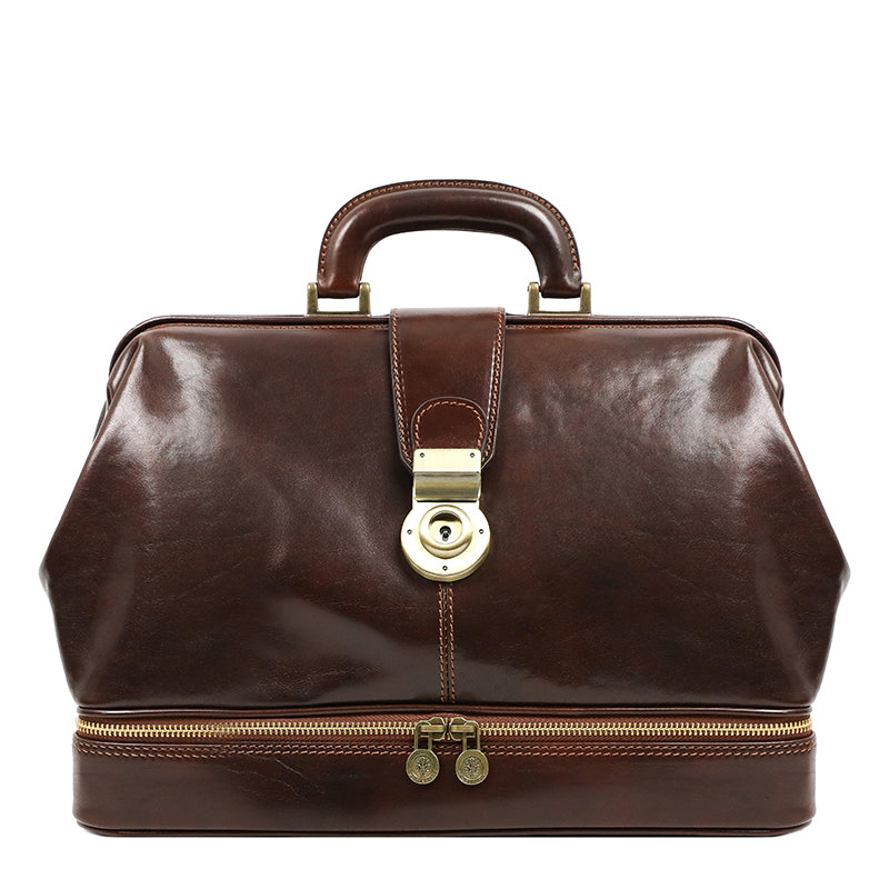 brown leather doctor bag medical bag with round lock