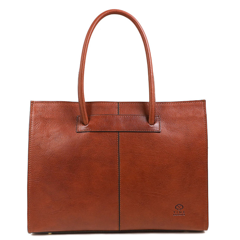 cognac brown leather handbag work bag for women