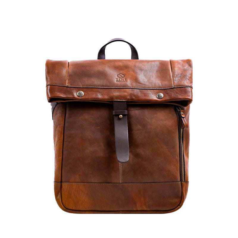 Leather Roll-Top Backpack - The Secret History Backpack Time Resistance Cognac Brown Matte  