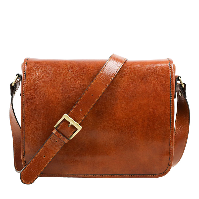 leather messenger bag cognac brown